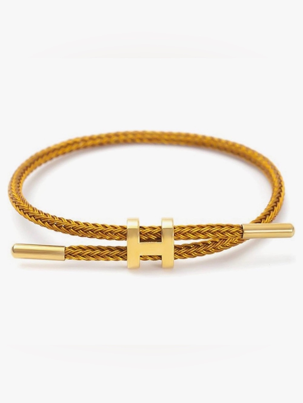 NEW 18k Gold Buckle Design Titanium Steel Wire Rope Adjustable Charm Bracelet